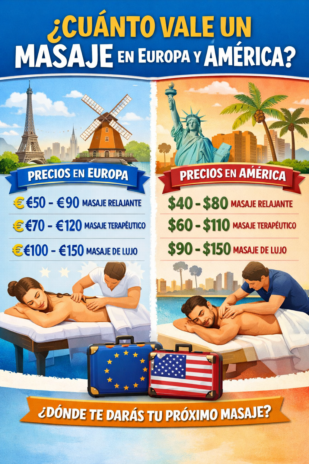 ¿Cuánto cuesta un masaje en América y Europa?